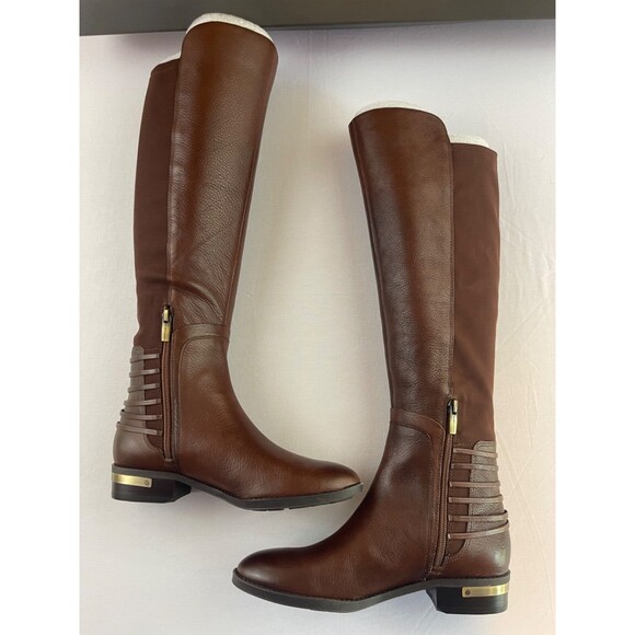 Vince Camuto Riding Boots Womens 6.5 M Payge Brown Gold Leather Rye Whiskey NEW - Picture 3 of 7